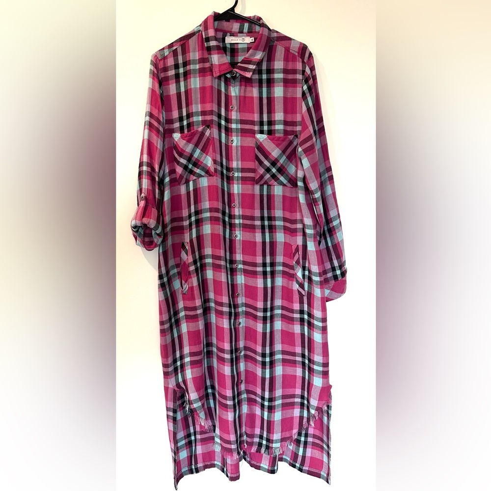Billy T Plaid Button-Up Shirt Dress